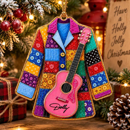 Dolly Coat of Many Colors Acrylic Ornament, Pink Guitar Christmas Ornament, Dolly Parton Fan Gift 686273 WFD