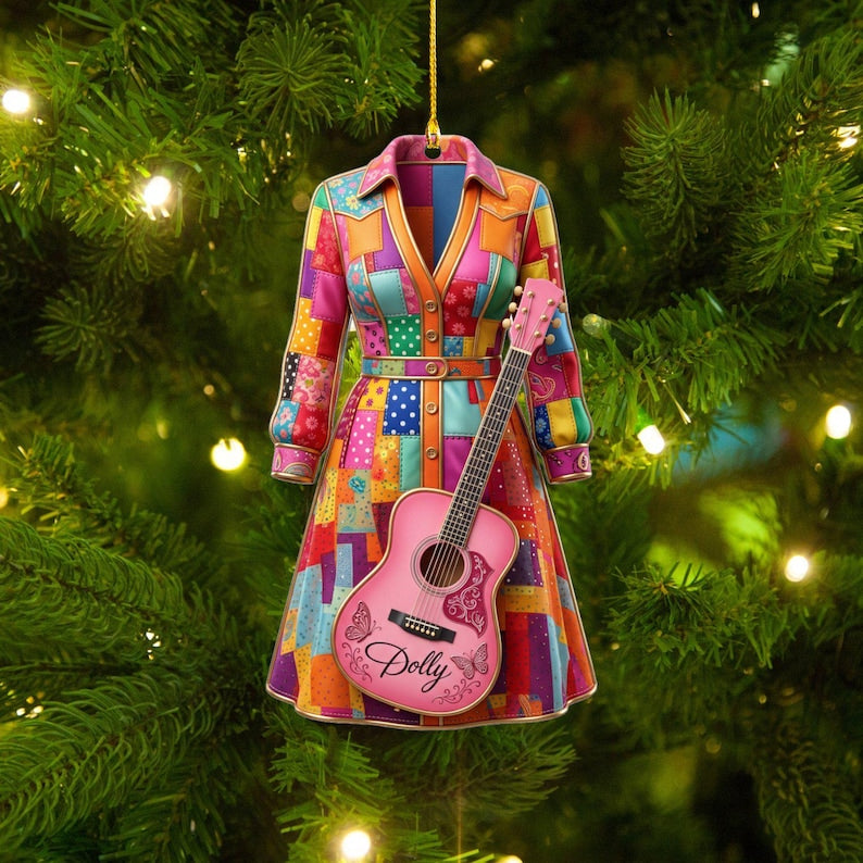 Dolly Coat of Many Colors Acrylic Ornament, Pink Guitar Christmas Ornament, Dolly Parton Fan Gift 686255 WFD