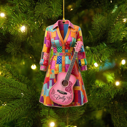 Dolly Coat of Many Colors Acrylic Ornament, Pink Guitar Christmas Ornament, Dolly Parton Fan Gift 686255 WFD
