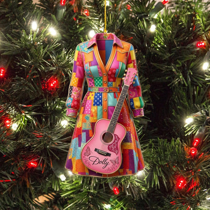 Dolly Coat of Many Colors Acrylic Ornament, Pink Guitar Christmas Ornament, Dolly Parton Fan Gift 686255 WFD