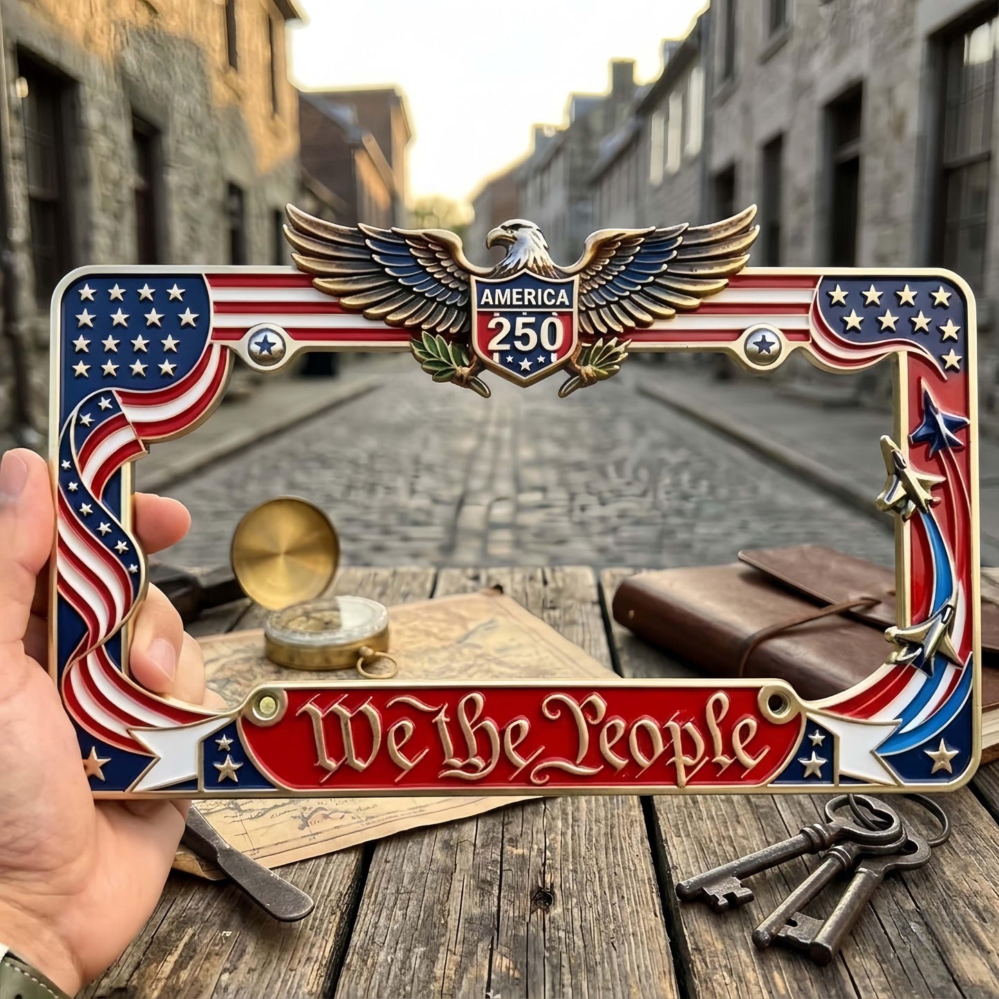USA 250th Anniversary License Plate | Vintage America 250 - We The People Plate Holder 685293