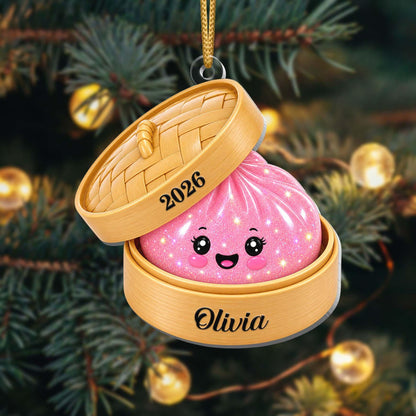Personalized Christmas Acrylic Ornament, Custom Name Glitter Dumpling Ornament, Gift For Family 686294