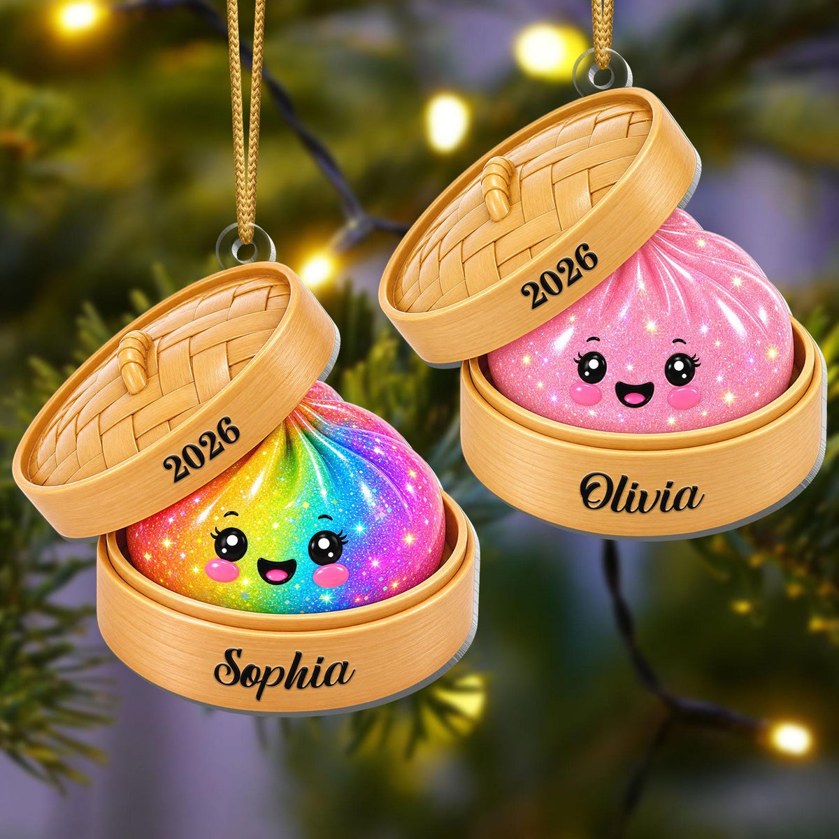 Personalized Christmas Acrylic Ornament, Custom Name Glitter Dumpling Ornament, Gift For Family 686294
