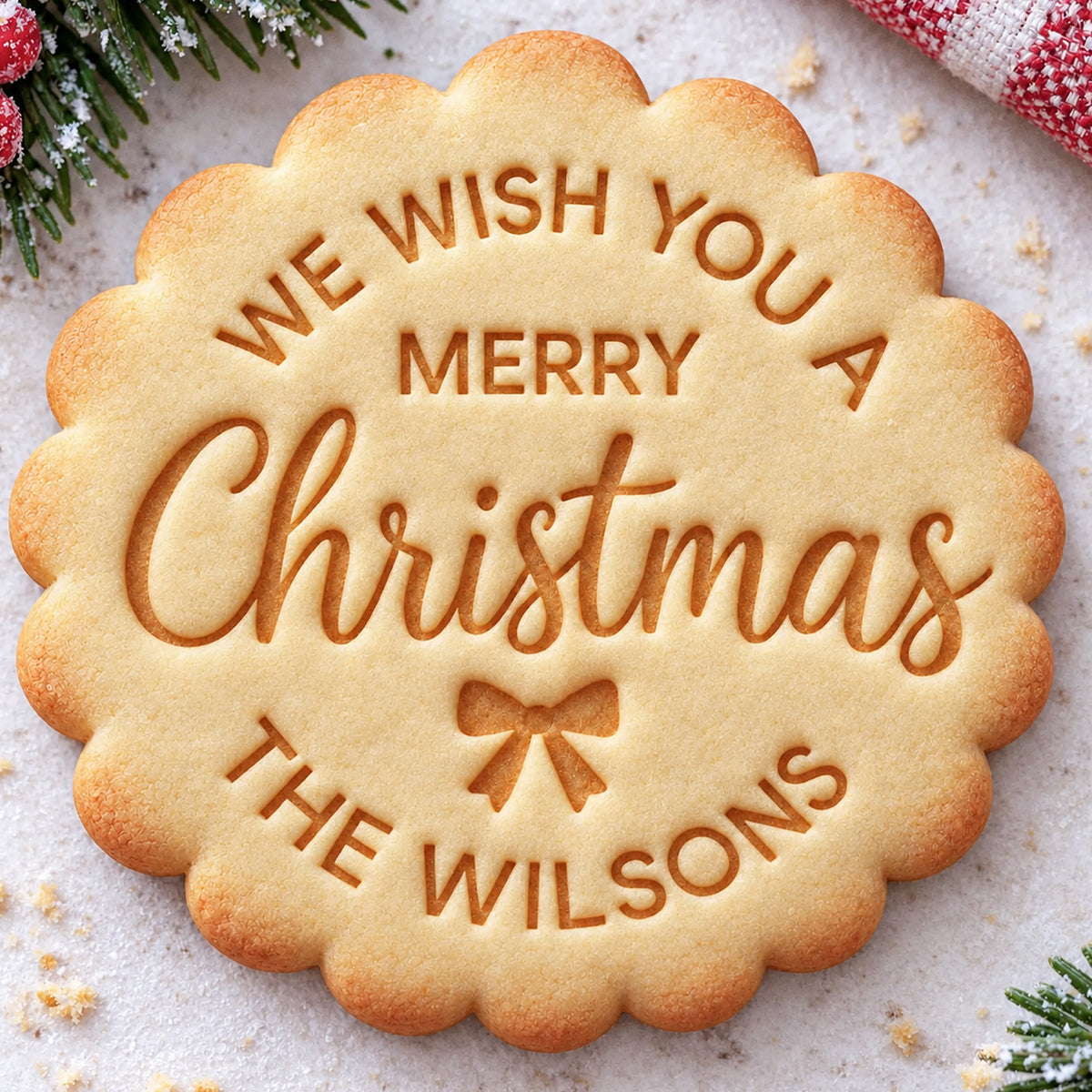 Personalized Christmas Cookie Stamp, Custom Family Name Cookie Cutter, Merry Christmas Embosser Stamp for Baking 686859 WFD