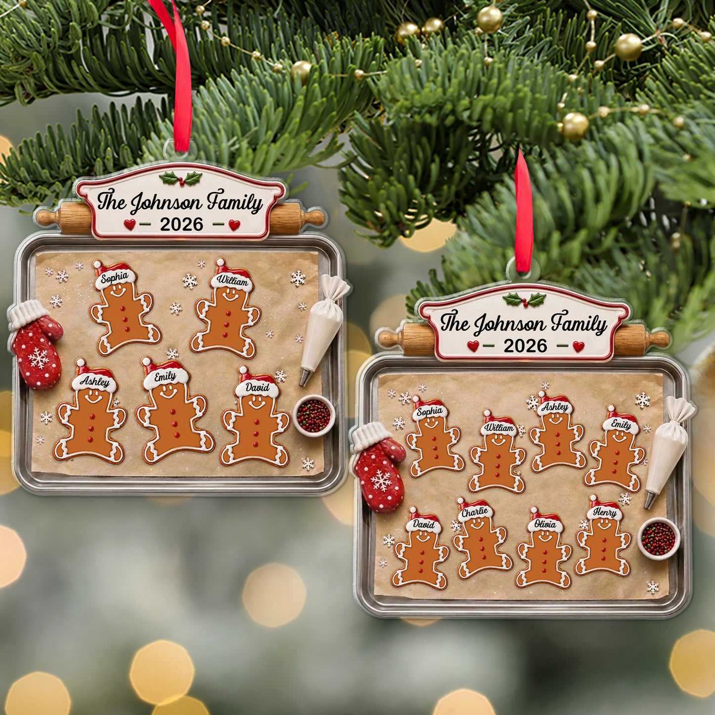 Personalized Gingerbread Cookie Acrylic Ornament, Custom Family Names Christmas Keepsake Gift 685959