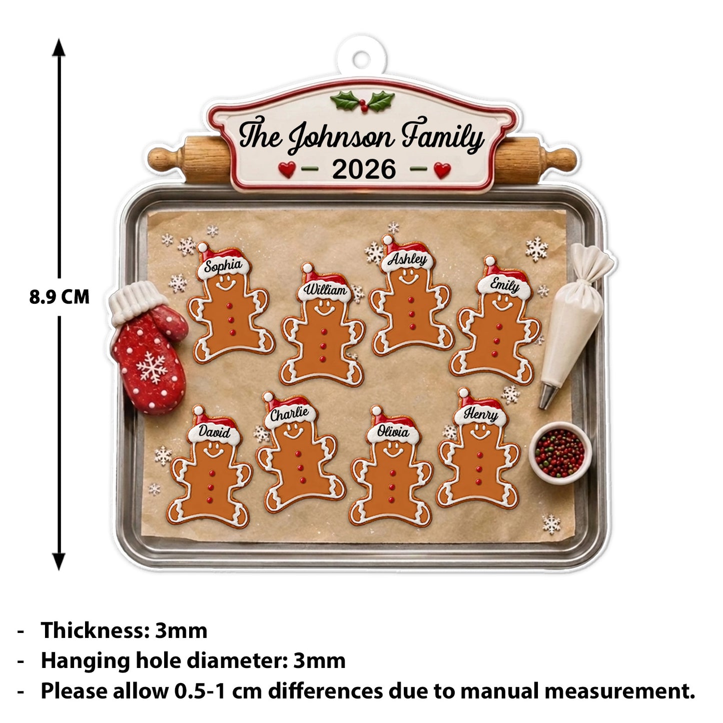 Personalized Gingerbread Cookie Acrylic Ornament, Custom Family Names Christmas Keepsake Gift 685959