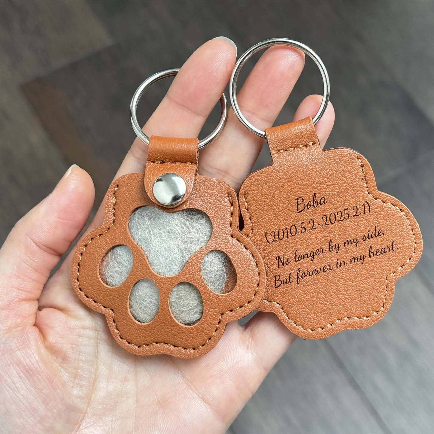 Personalized Pet Fur Memorial Keychain, Dog Fur Leather Pouch, Memorial Keychain For Dog Cat, Gift For Dog Lovers, Cat Lovers BX25