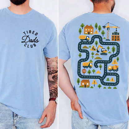 Tired Dads Club Shirt, Funny Dad Life Humor, Father's Day Gifts, Car Track Play Mat Tee Pocket & Back Bright Shirt WFD