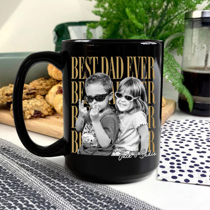 Custom Vintage Photo Dad Black Mug, Personalized Coffee Mug for Dad Husband, Father’s Day Gift 685145