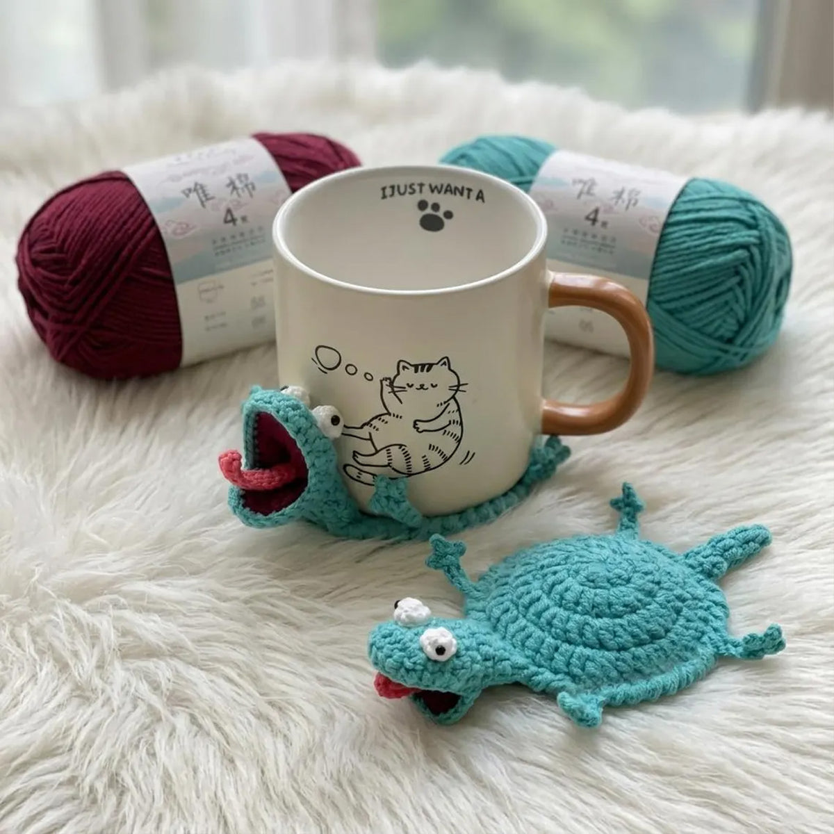 Handmade Crochet Animal Coaster, Funny Cute Mug Rug, Unique Coffee Cup Mat, Housewarming Gift 686881 WFD