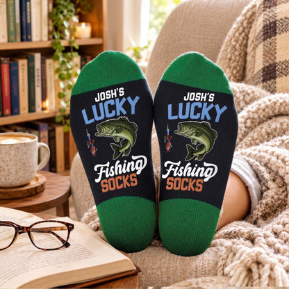 Personalized Fishing Socks, Custom Name Lucky Fisherman Socks, Fishing Gift for Dad Grandpa Husband 686400 WFD