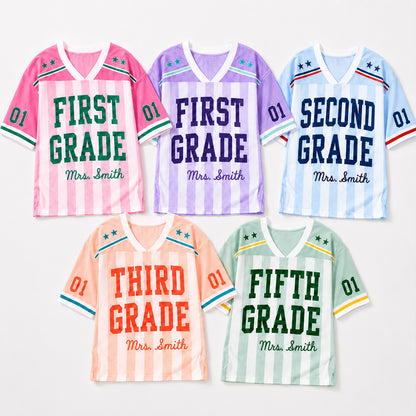 Personalized Teacher Football Jersey Shirt, Custom Grade Level Name & Number Jersey, Back to School Teacher Gift 685656