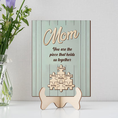 Personalized Mom Puzzle Sign, Custom Name Wooden Plaque, Mothers Day Gift, 2 Layers Wooden Plaque 684821