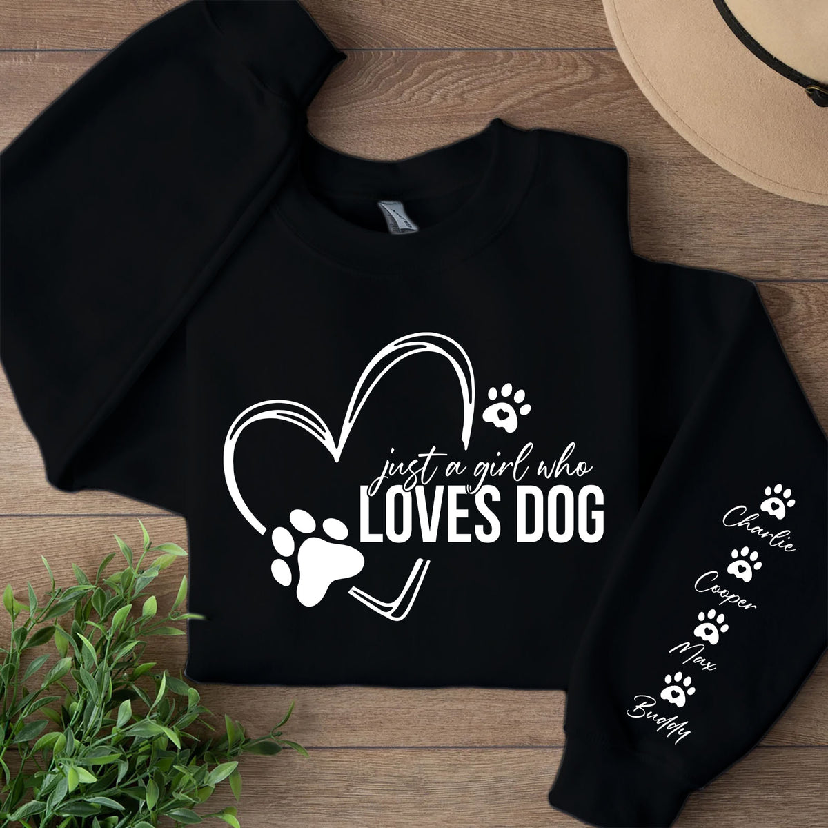 Just a Girl Who Loves Dogs Sweatshirt, Personalized Custom Name Dog Sweater, Front & Left Sleeve Print 683637