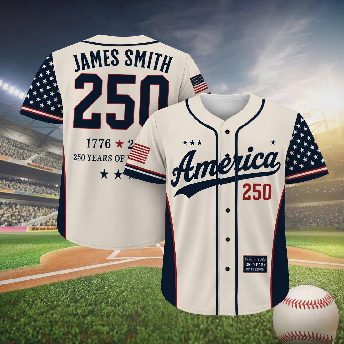 Personalized USA 250 Years Baseball Jersey Shirt, Custom Name Number Patriotic 4th of July Shirt 685170