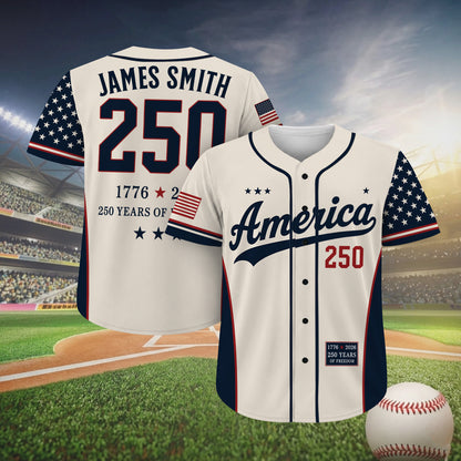 Personalized USA 250 Years Baseball Jersey Shirt, Custom Name Number Patriotic 4th of July Shirt 685170