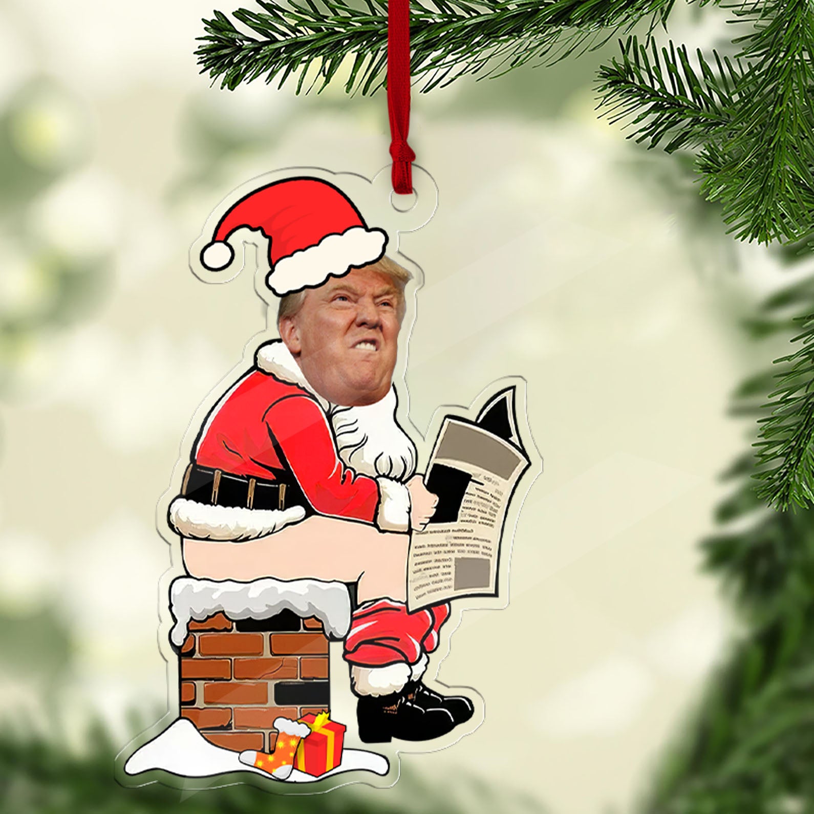 Funny Cartoon Trump Santa Acrylic Ornament, President Donald Trump ...