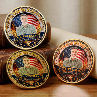 Custom Photo Veteran 250 Years Commemorative Coin, Personalized Patriotic USA Challenge Coin Gift 685018
