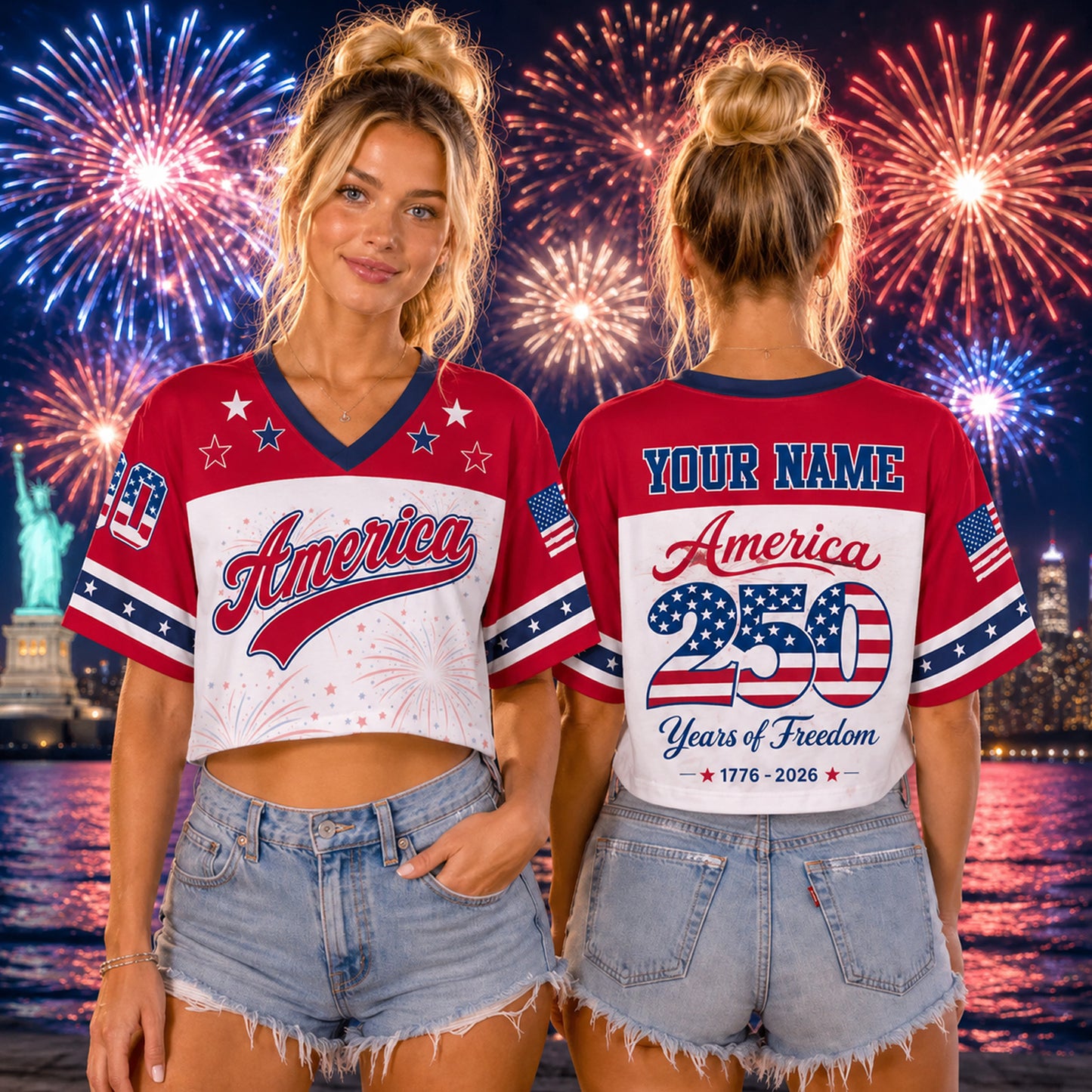 Personalized USA 250 Years Anniversary Croptop Jersey, America 1776–2026 Cropped Baseball Shirt 685271 WFD