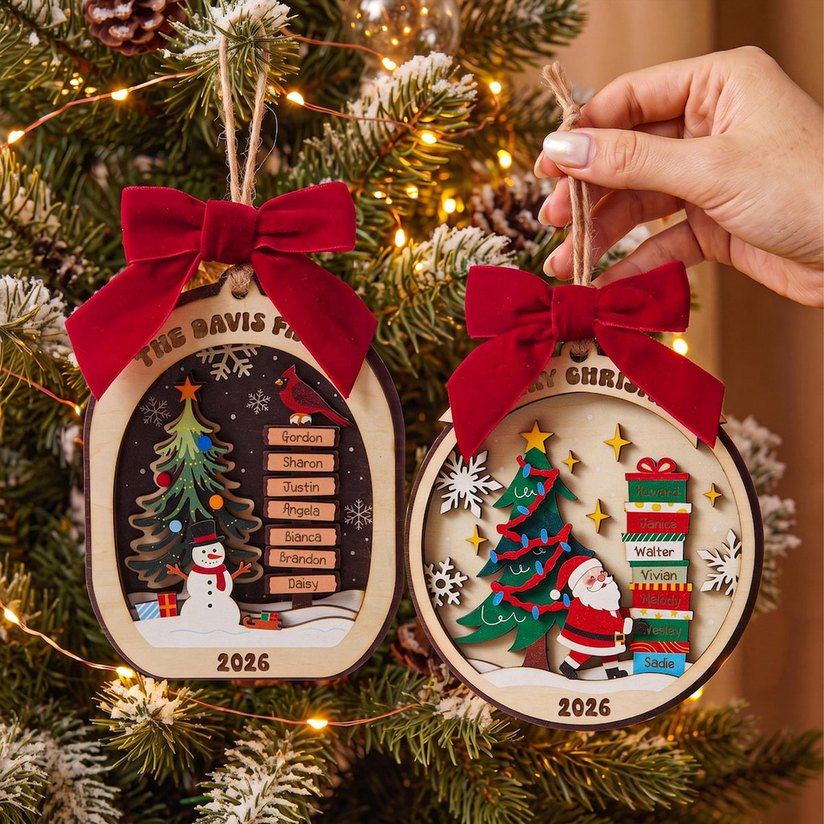 Personalized Family Christmas 2 Layered Wooden Ornament, Custom Names Family Christmas Tree Ornament 686620 WFD