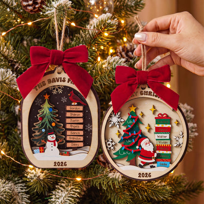 Personalized Family Christmas 2 Layered Wooden Ornament, Custom Names Family Christmas Tree Ornament 686620 WFD