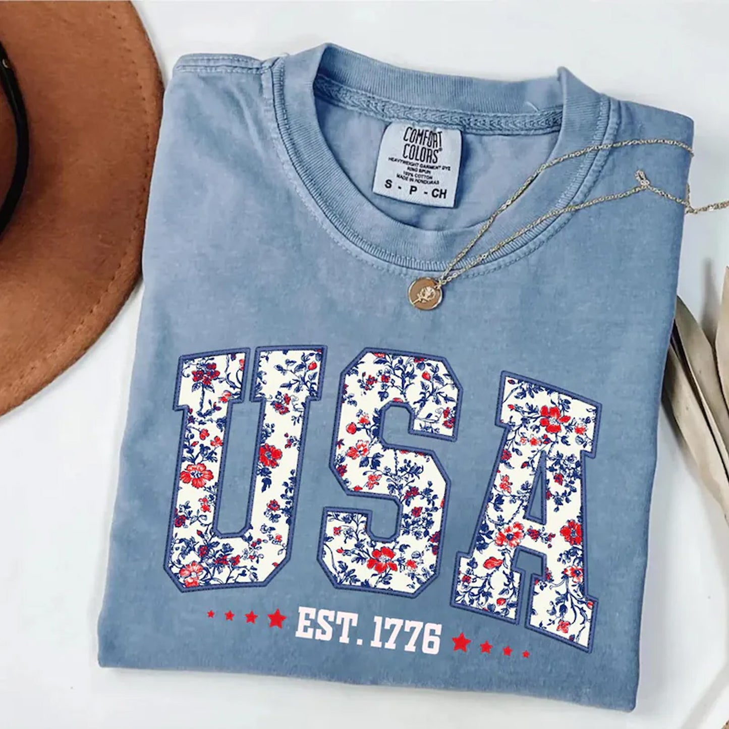 Floral 250 Years USA Comfort Colors Shirt, USA Est 1776 Patriotic Tee, Girly 4th of July Shirt 685330 WFD
