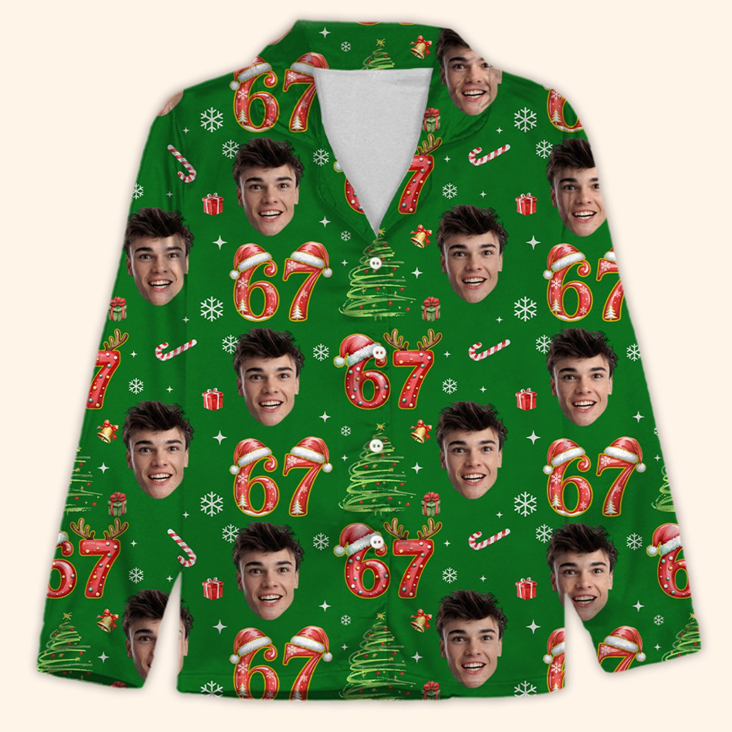 Custom Photo Face 6 7 Christmas Sweatpants | Personalized Funny Six Seven Meme Pajama Sweatpants 683685