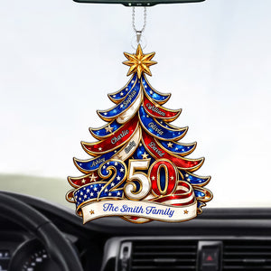 Personalized Patriotic Christmas Tree 250 Years USA Car Ornament, Custom Family Name Car Decor 685756