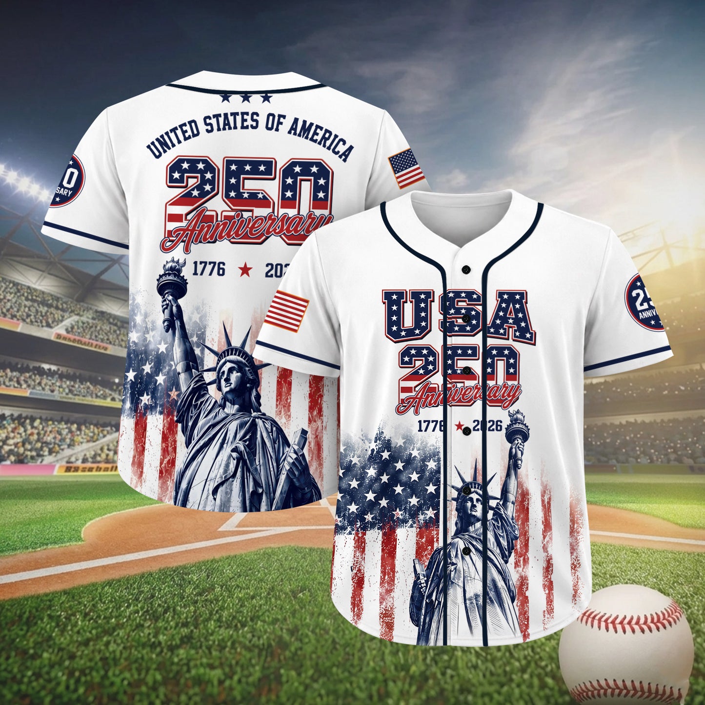 USA 250 Years Anniversary Baseball Jersey, Patriotic Statue of Liberty Shirt, America 1776-2026 Shirt 685210