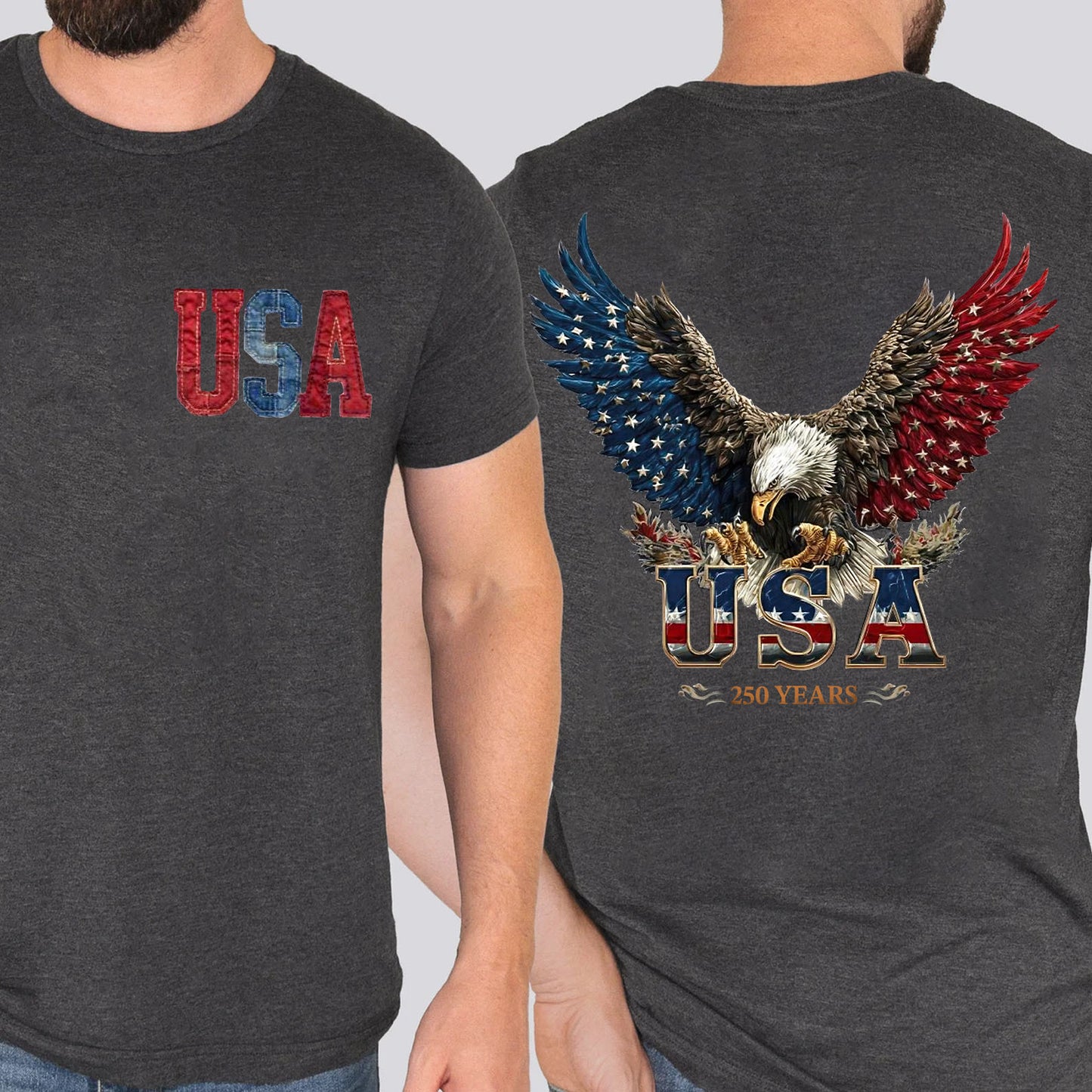 USA 250 Years Patriotic Dark Shirt | Eagle 4th of July Independence Day Pocket & Back Shirt 684511