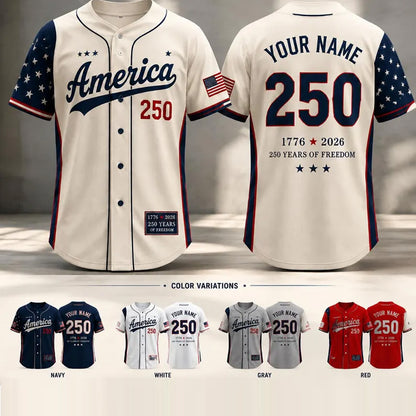 Personalized USA 250 Years Baseball Jersey Shirt, Custom Name Number Patriotic 4th of July Shirt 685170