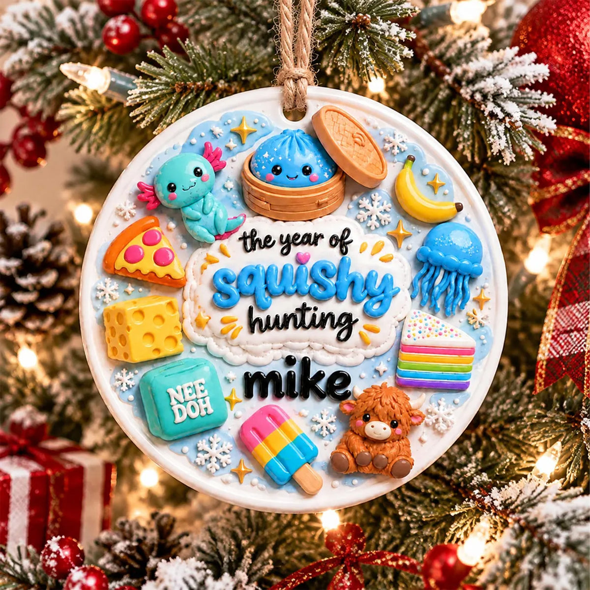 Personalized Squishy Hunting Christmas 3D Relief White Acrylic Ornament, Custom Name Kawaii Kids Gift 686346 WFD