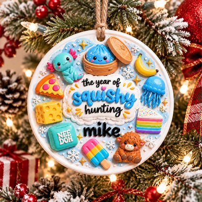 Personalized Squishy Hunting Christmas 3D Relief White Acrylic Ornament, Custom Name Kawaii Kids Gift 686346 WFD