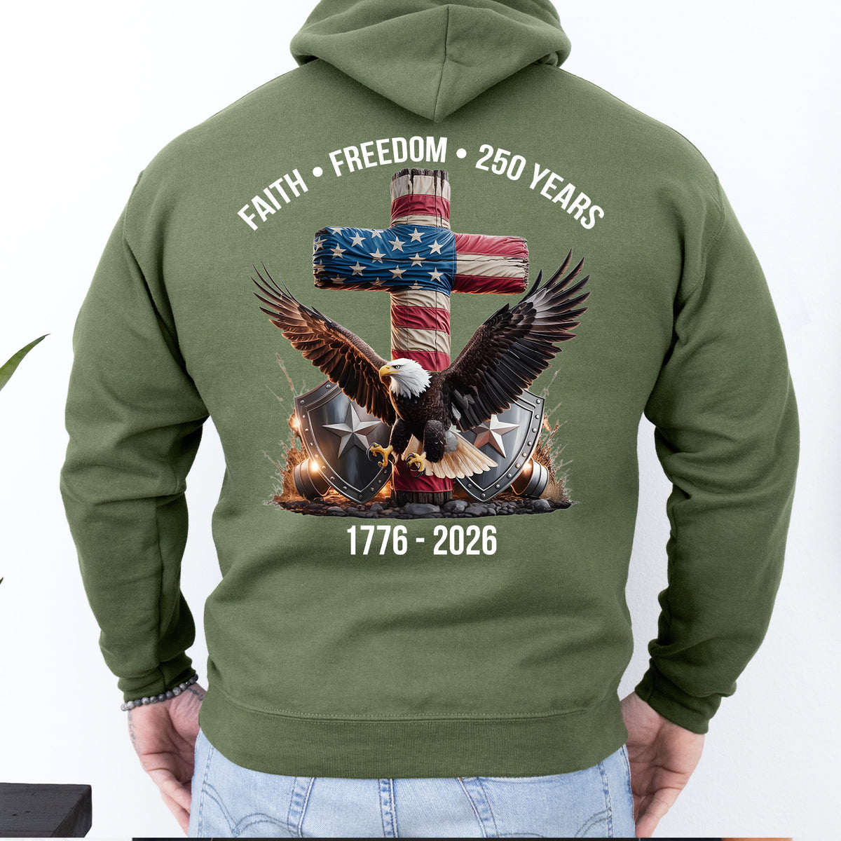 250 Years of Freedom Shirt, 1776-2026 Eagle Patriotic T-Shirt, Patriotic Christian Eagle Cross Backside Shirt 684061
