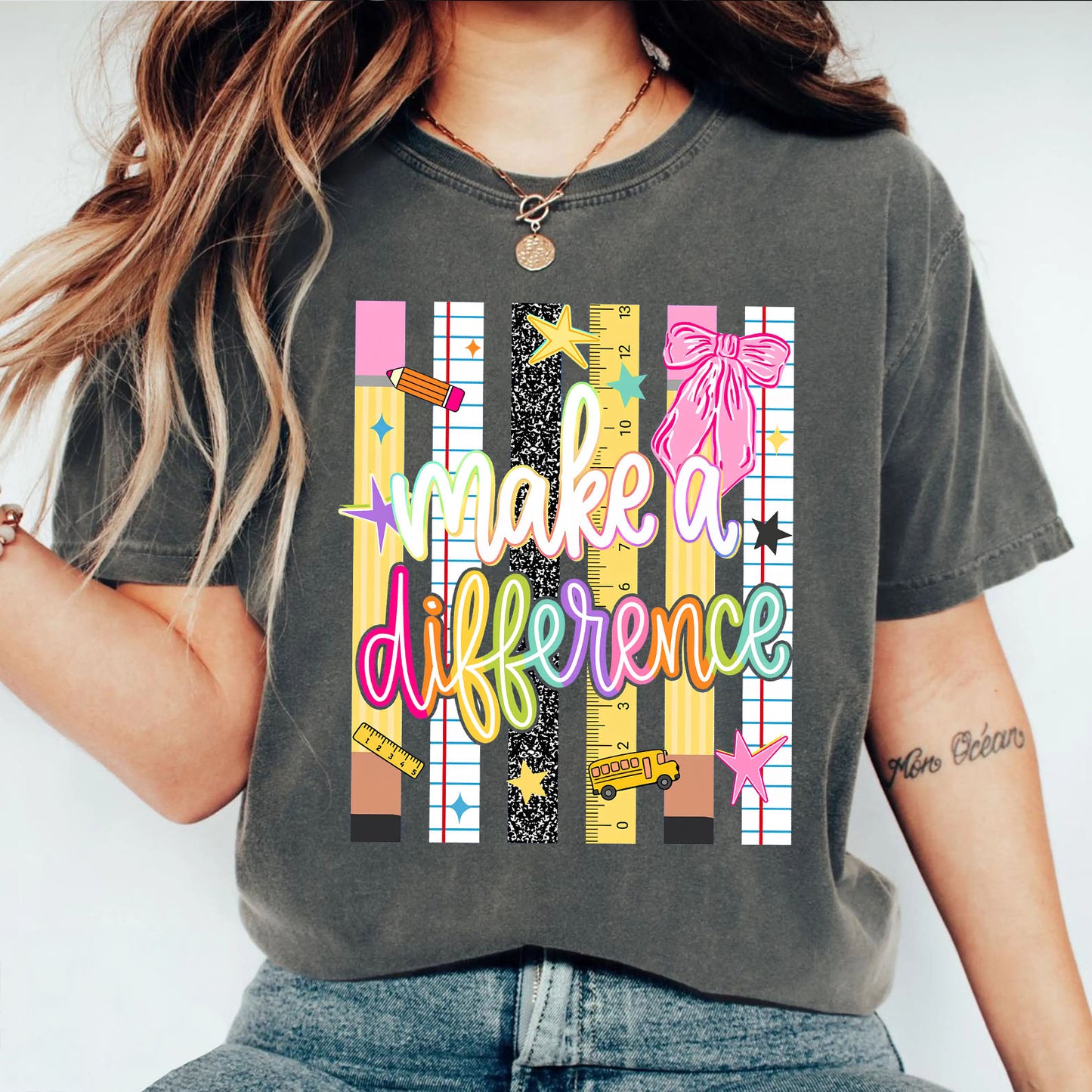 Make a Difference Comfort Colors Shirt, Colorful Teacher Shirt, Back to School Tee, Teacher Gift 685566
