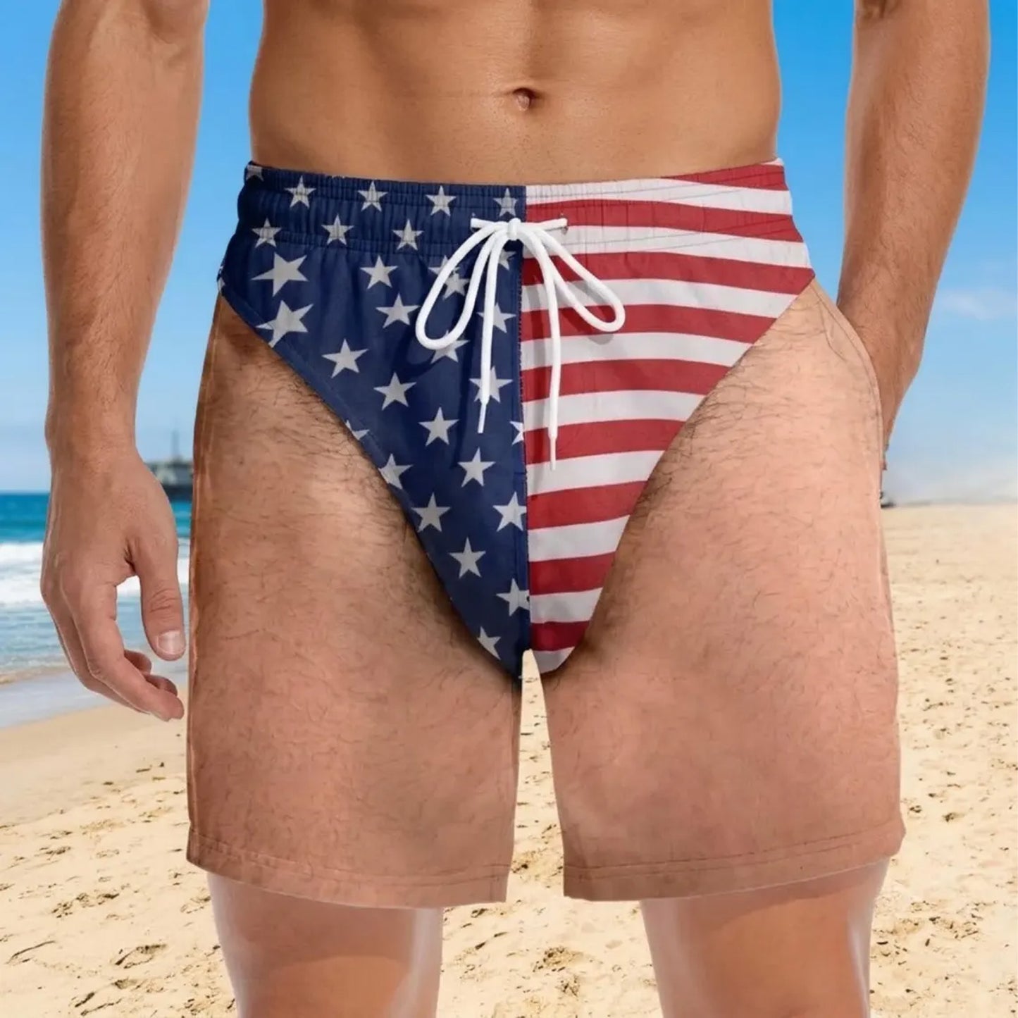Funny Patriotic Men's Swim Trunks, American Flag Beach Shorts, USA Swimwear, Summer Vacation Gift 685567 WFD
