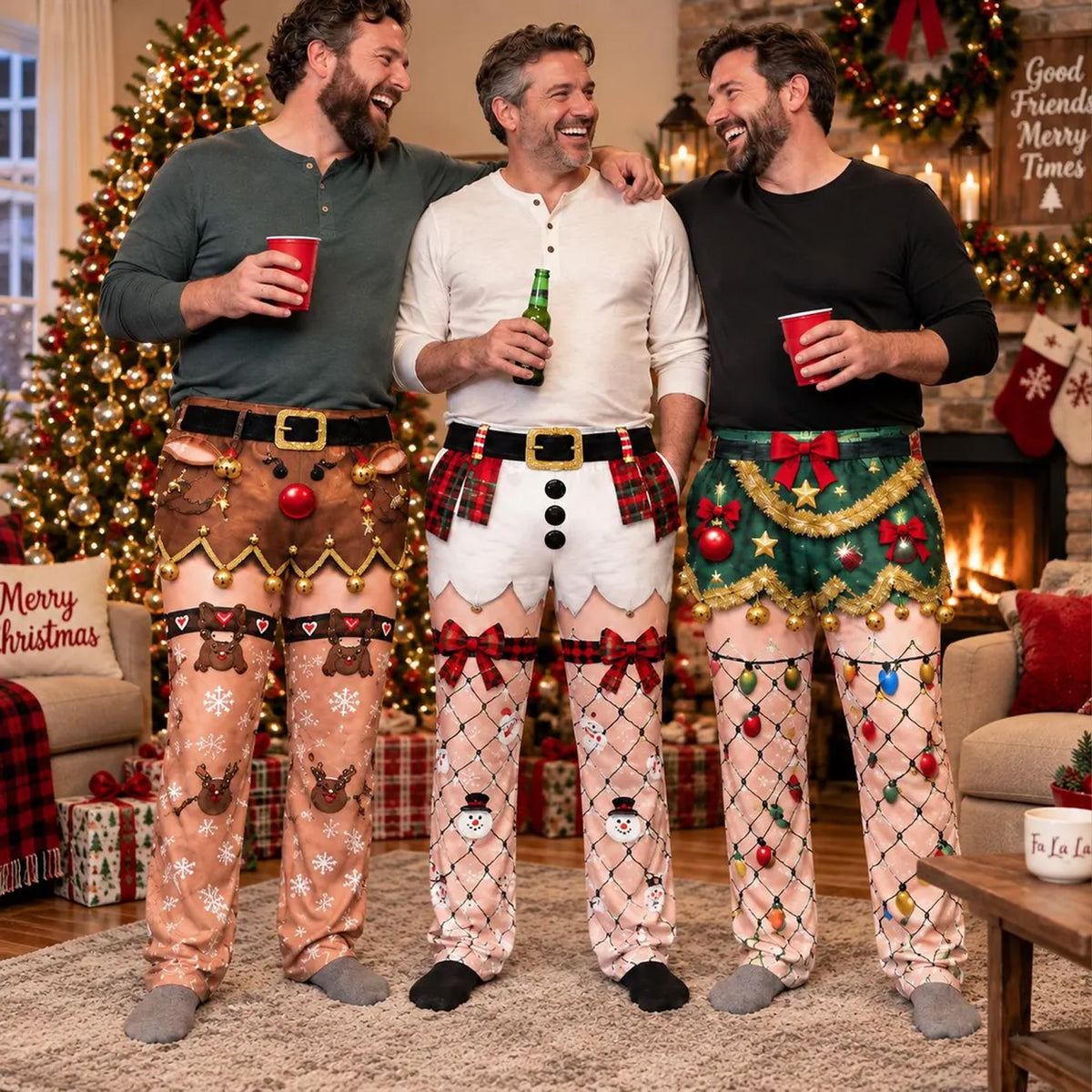 Funny Christmas Pajama Pants for Men, Reindeer Snowman Holiday Lights Lounge Pants, Funny Gift for Him 686590 WFD