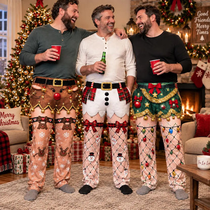 Funny Christmas Pajama Pants for Men, Reindeer Snowman Holiday Lights Lounge Pants, Funny Gift for Him 686590 WFD