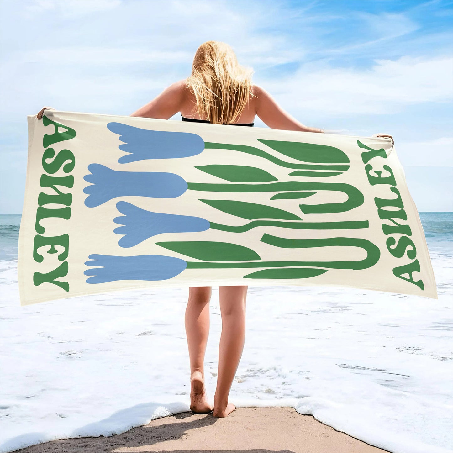 Personalized Retro Flower Beach Towel, Custom Floral Beach Towel, Summer Pool Towel 684957