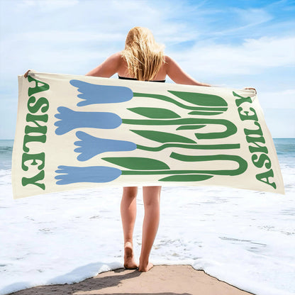 Personalized Retro Flower Beach Towel, Custom Floral Beach Towel, Summer Pool Towel 684957