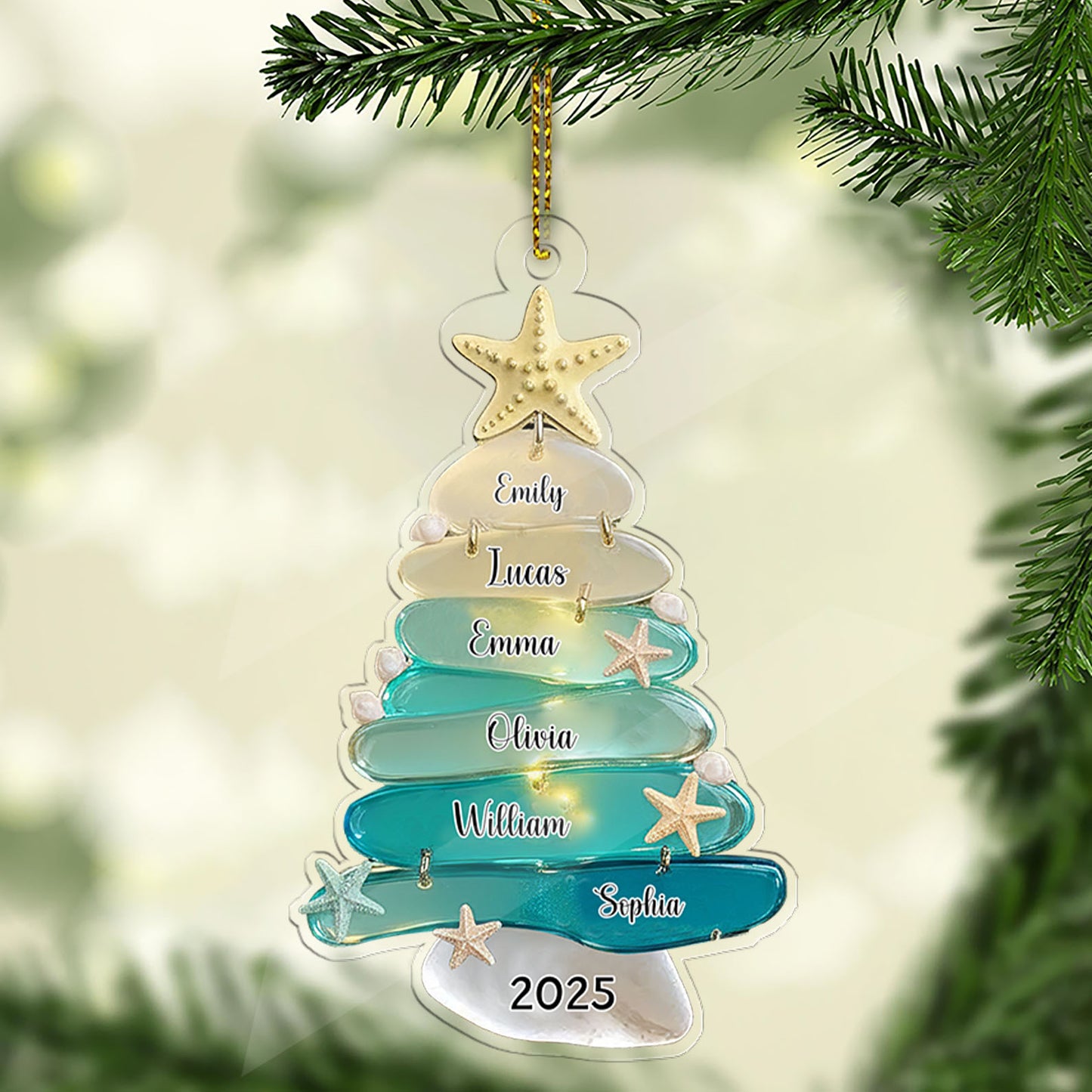 Personalized Family Sea Glass Effect 2D FLAT Acrylic Ornament | Custom Name Ocean Style Family Christmas Ornament 683472