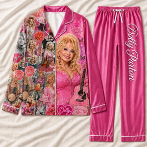 Dolly Parton Pink Satin Pajamas Set, Country Music Collage PJs, Dolly Fan Sleepwear, Country Girl Gift 686232