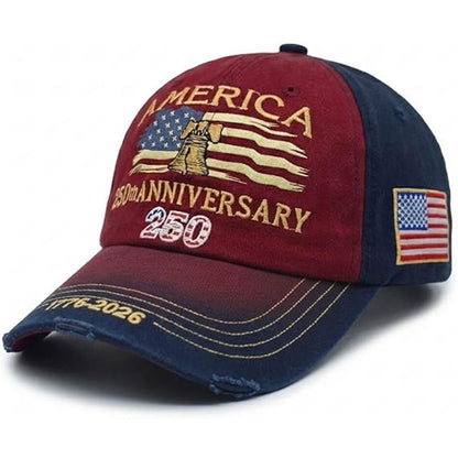 USA 250 Years Anniversary Vintage Washed Baseball Cap, Patriotic 1776-2026 Adjustable Denim Hat 685214 WFD