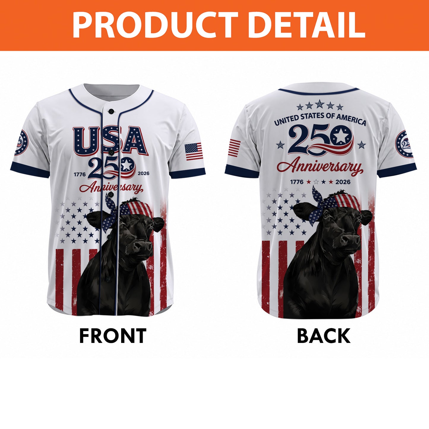 USA 250 Anniversary Black Angus Baseball Jersey, Patriotic Cattle Farmer Shirt, 1776–2026 July 4th Jersey 685259