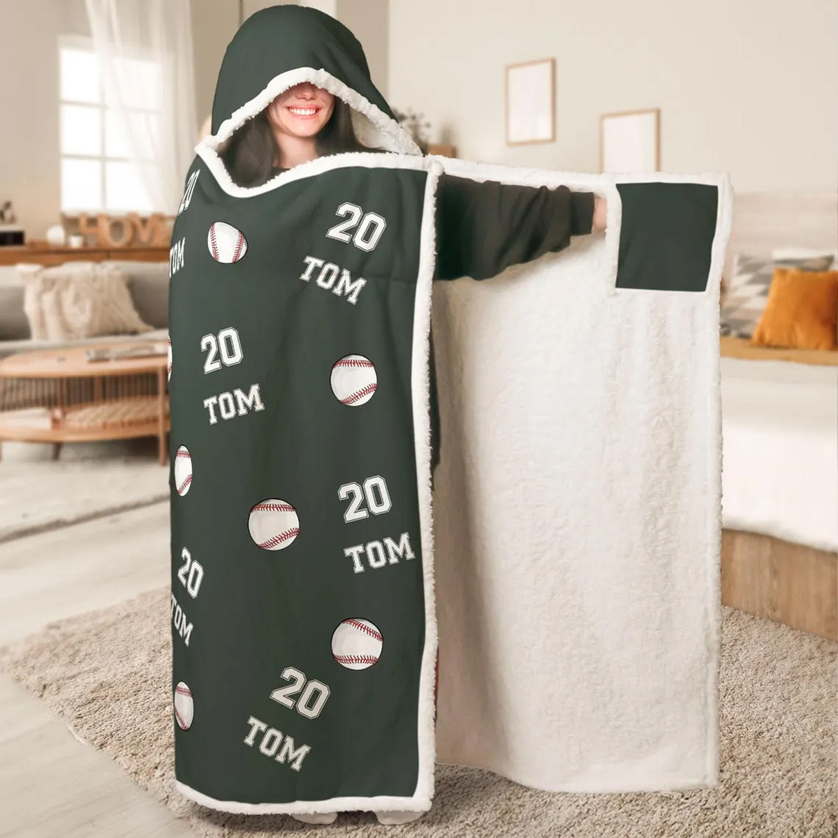 Personalized Sports Hooded Blanket, Custom Name & Number Baseball Soccer Football Kids Gift 686374 WFD