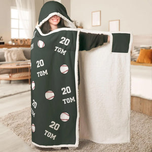 Personalized Sports Hooded Blanket, Custom Name & Number Baseball Soccer Football Kids Gift 686374 WFD