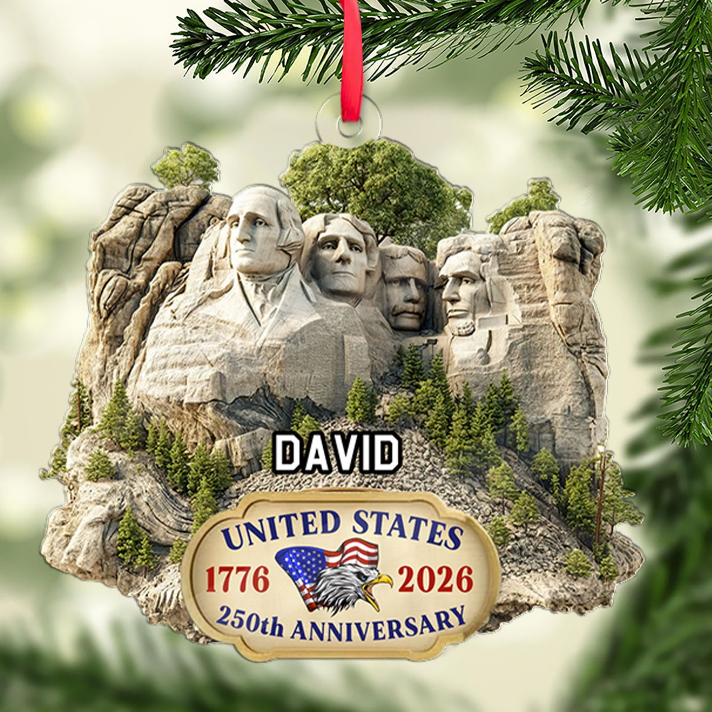 Personalized 250 Years Mount Rushmore Acrylic Ornament | Custom Name USA 250th Christmas Ornament 683543