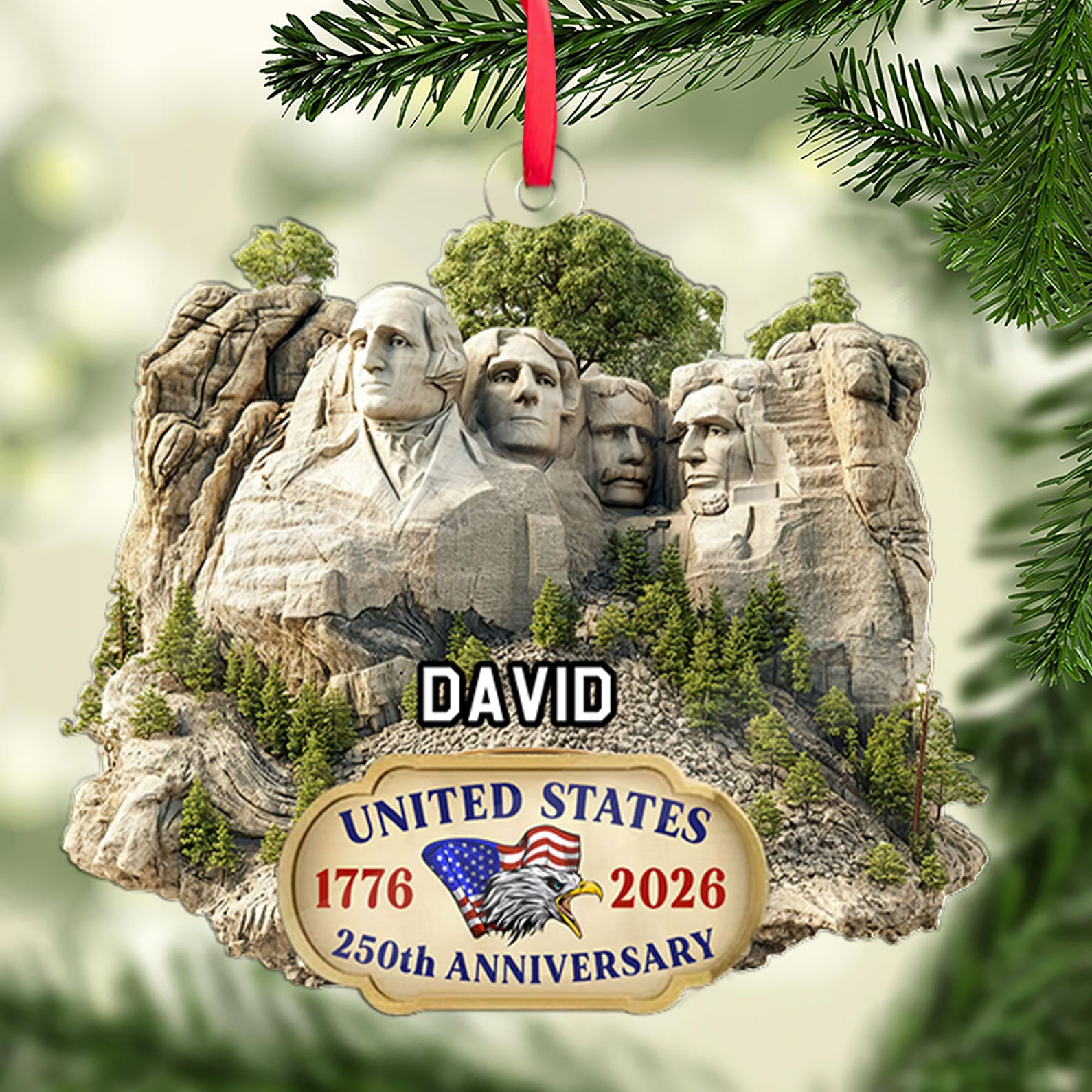 Personalized 250 Years Mount Rushmore Acrylic Ornament | Custom Name USA 250th Christmas Ornament 683543