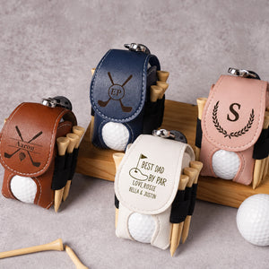Personalized Leather Golf Ball Bag, Custom Name Golf Tee Holder Keychain, Golf Accessories Gift for Dad 686846 WFD