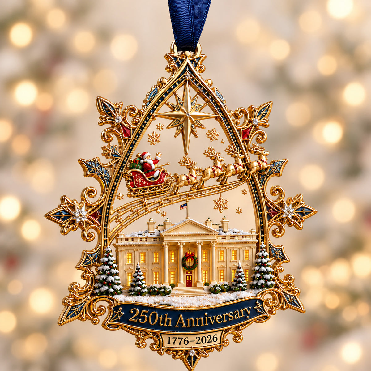 250 Years of America Metal Ornament, White House Santa Christmas Ornament, 1776–2026 Keepsake 686615 WFD